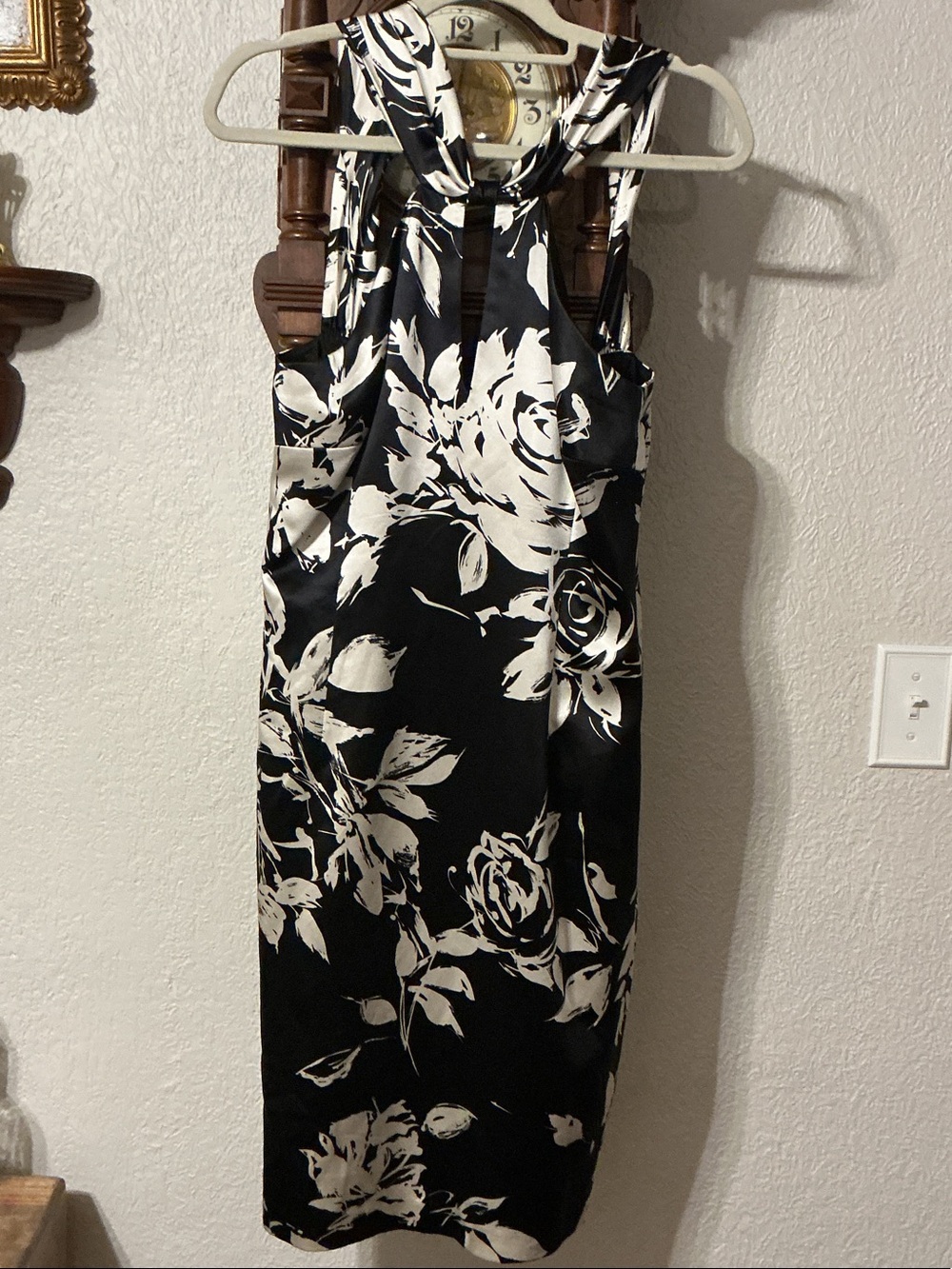 David Meister Black and White Floral Midi Dress